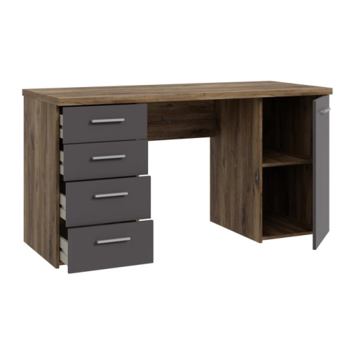 Biurko 145x60 cm z 4 szufladami i szafką Grafit/Dąb Flagstaff